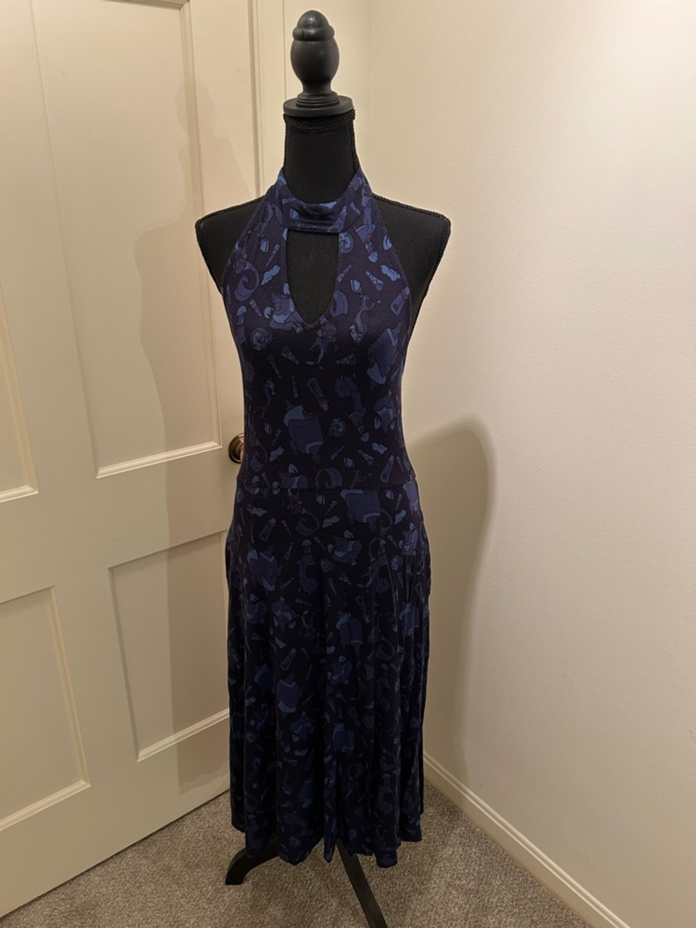 Navy Halter Keyhole Midi Dress